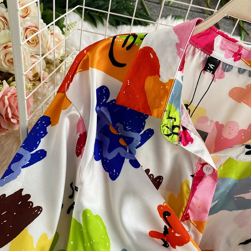 Lac-up Düzensiz Tie-dye Saten Bluz