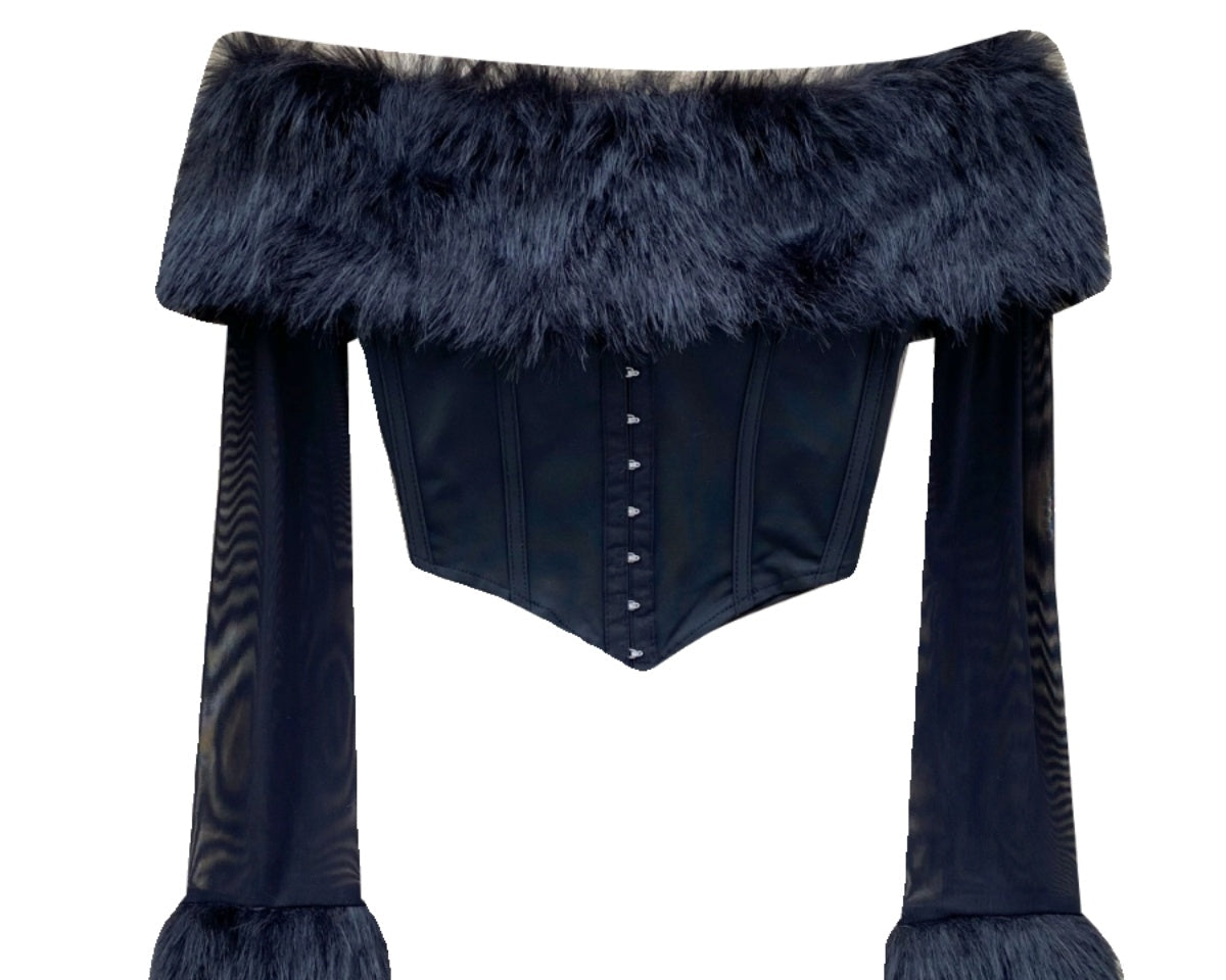 Kabarık Manşet Off-shoulder Siyah Üst