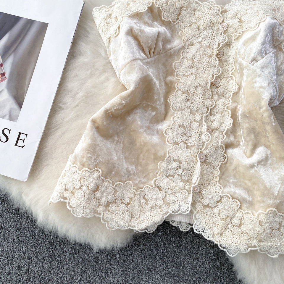 Dantel Patchwork Süet Askılı Bluz