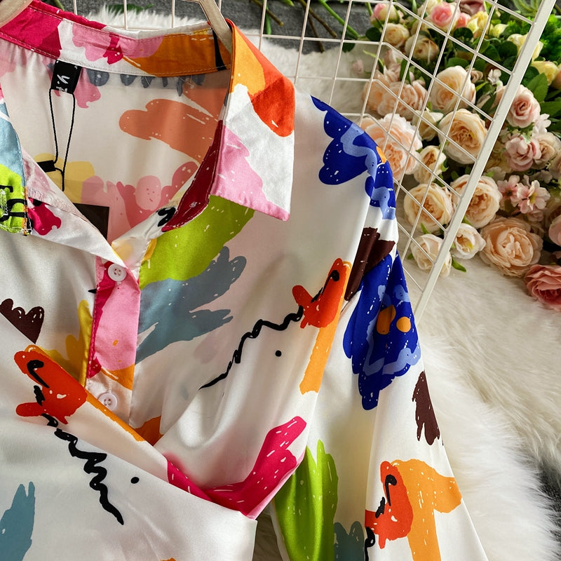 Lac-up Düzensiz Tie-dye Saten Bluz