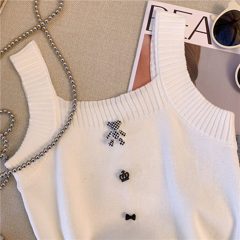 3D Ayı Dekoratif Örgü Atlet