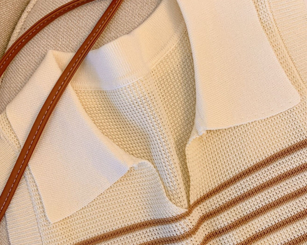 Etiketli Renk Bloklu Çizgili Triko Üst