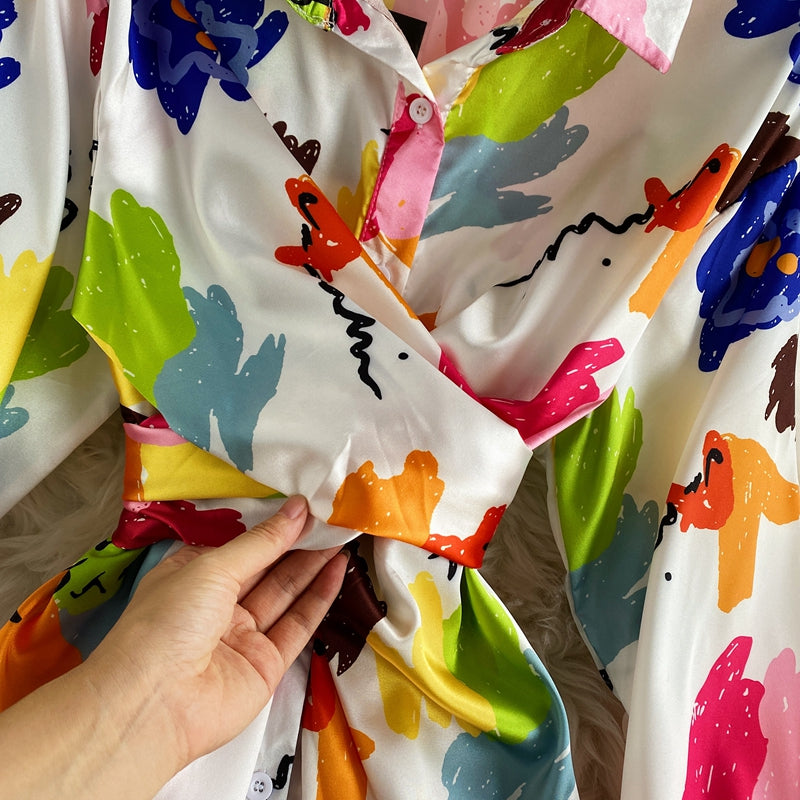 Lac-up Düzensiz Tie-dye Saten Bluz