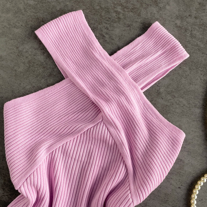 Kolsuz Çapraz Halter Triko Üst