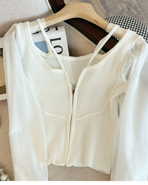 Patchwork Kapüşonlu Halter Fermuarlı Üst