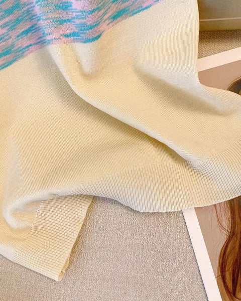 Renk Bloklama Kolsuz Triko Üst