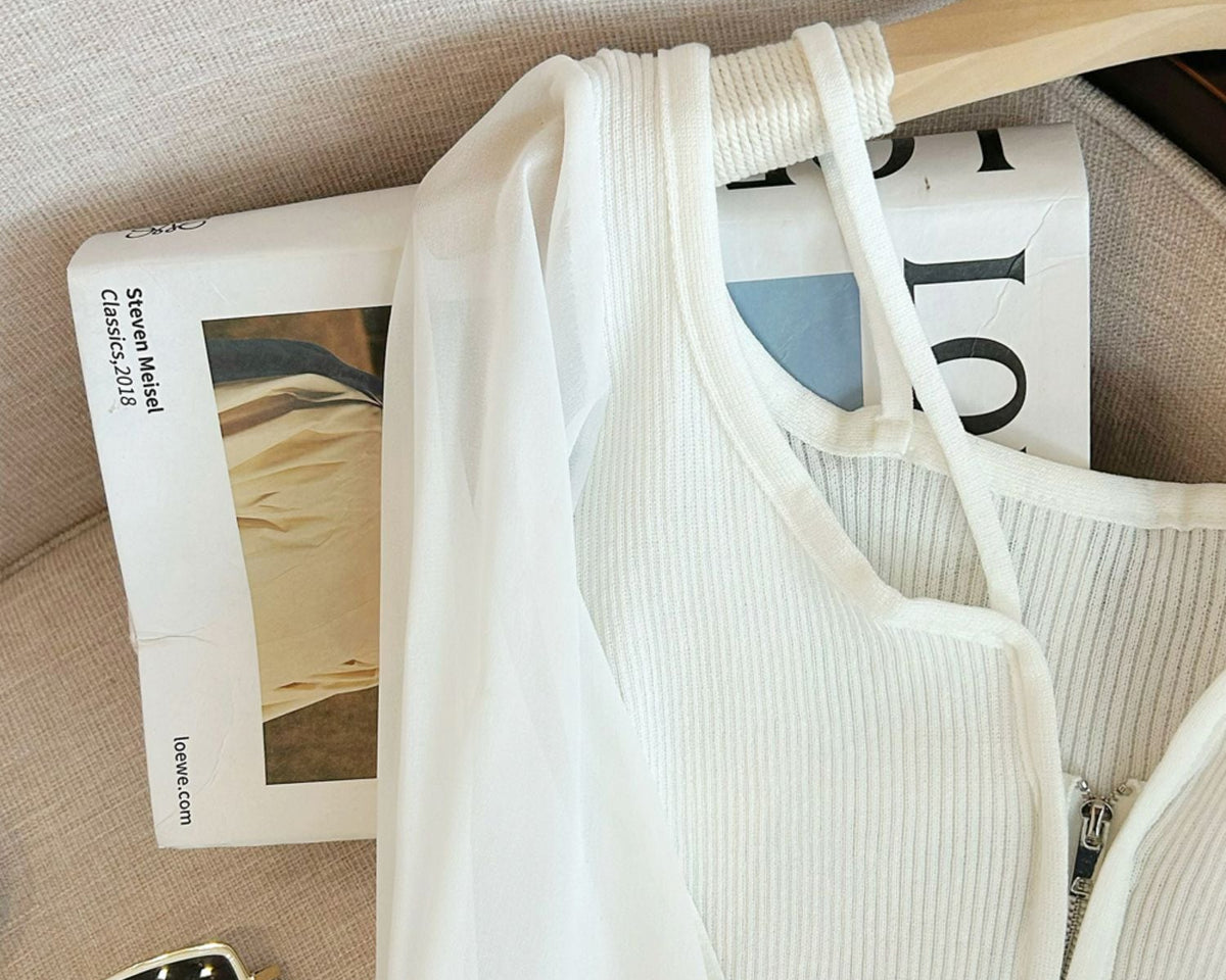 Patchwork Kapüşonlu Halter Fermuarlı Üst