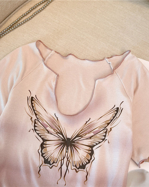 Vintage Açık Yaka Baskılı T-shirt