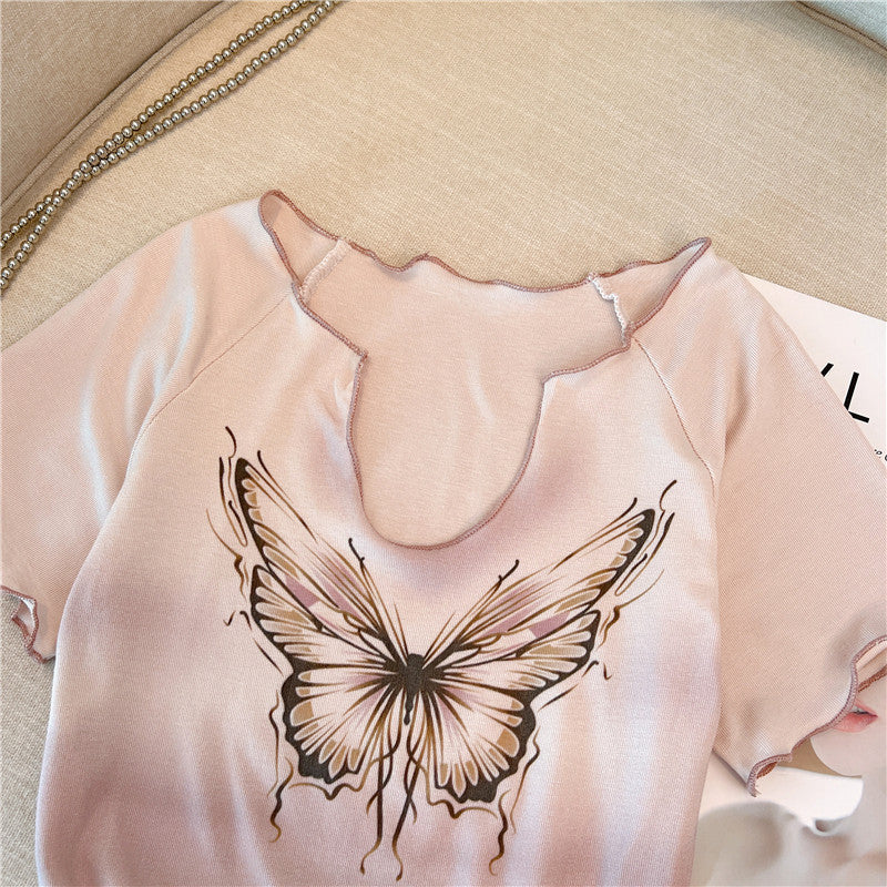 Vintage Açık Yaka Baskılı T-shirt