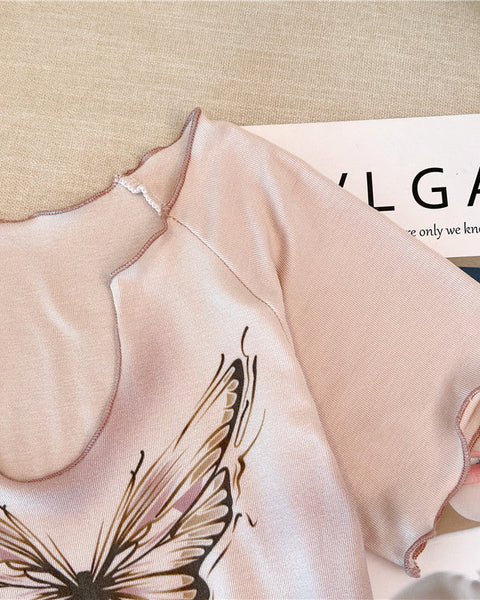 Vintage Açık Yaka Baskılı T-shirt