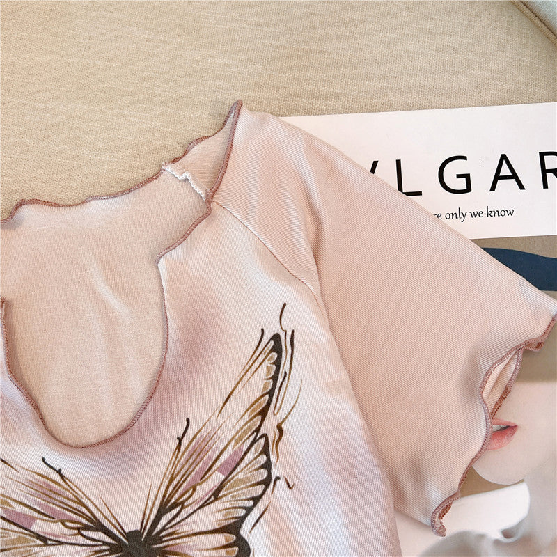 Vintage Açık Yaka Baskılı T-shirt