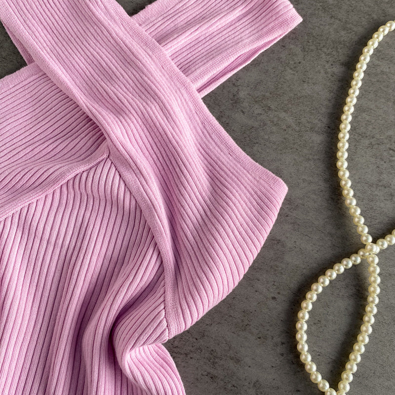 Kolsuz Çapraz Halter Triko Üst