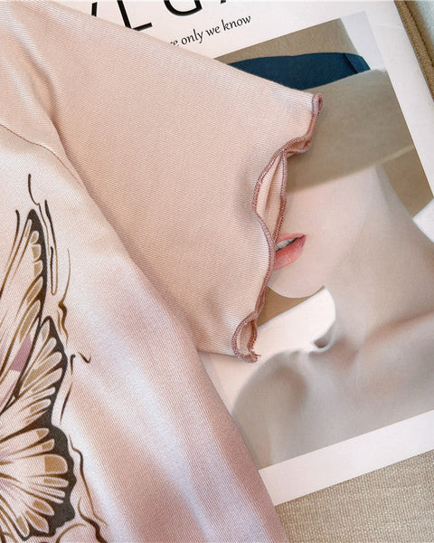 Vintage Açık Yaka Baskılı T-shirt