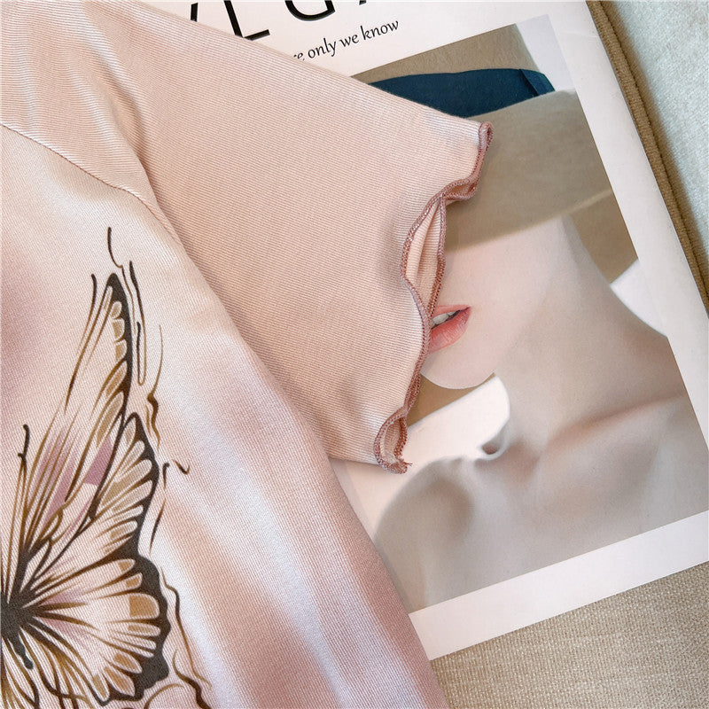 Vintage Açık Yaka Baskılı T-shirt