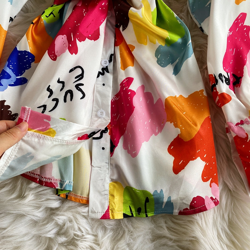 Lac-up Düzensiz Tie-dye Saten Bluz