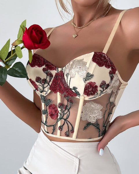 Bellachicha Kadın Yelek, Çiçek Desenli Dantel İğneleme