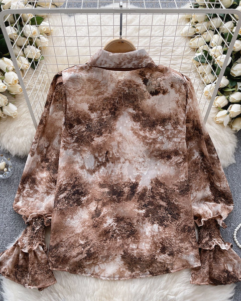 Vintage Kabartmalı Kol Tie-dye Gömlek