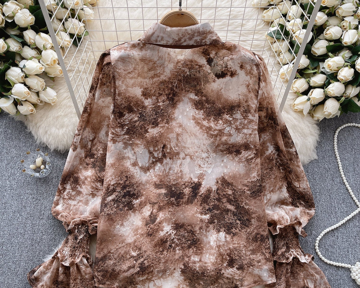 Vintage Kabartmalı Kol Tie-dye Gömlek