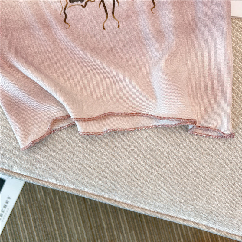 Vintage Açık Yaka Baskılı T-shirt