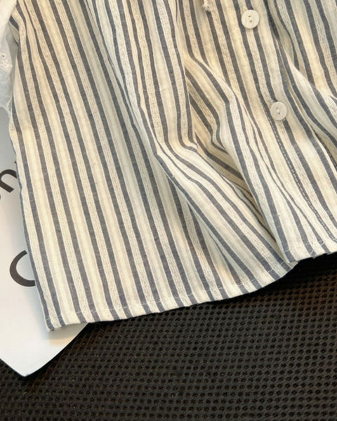 Bağcıklı Volan Kol Çizgili Bluz