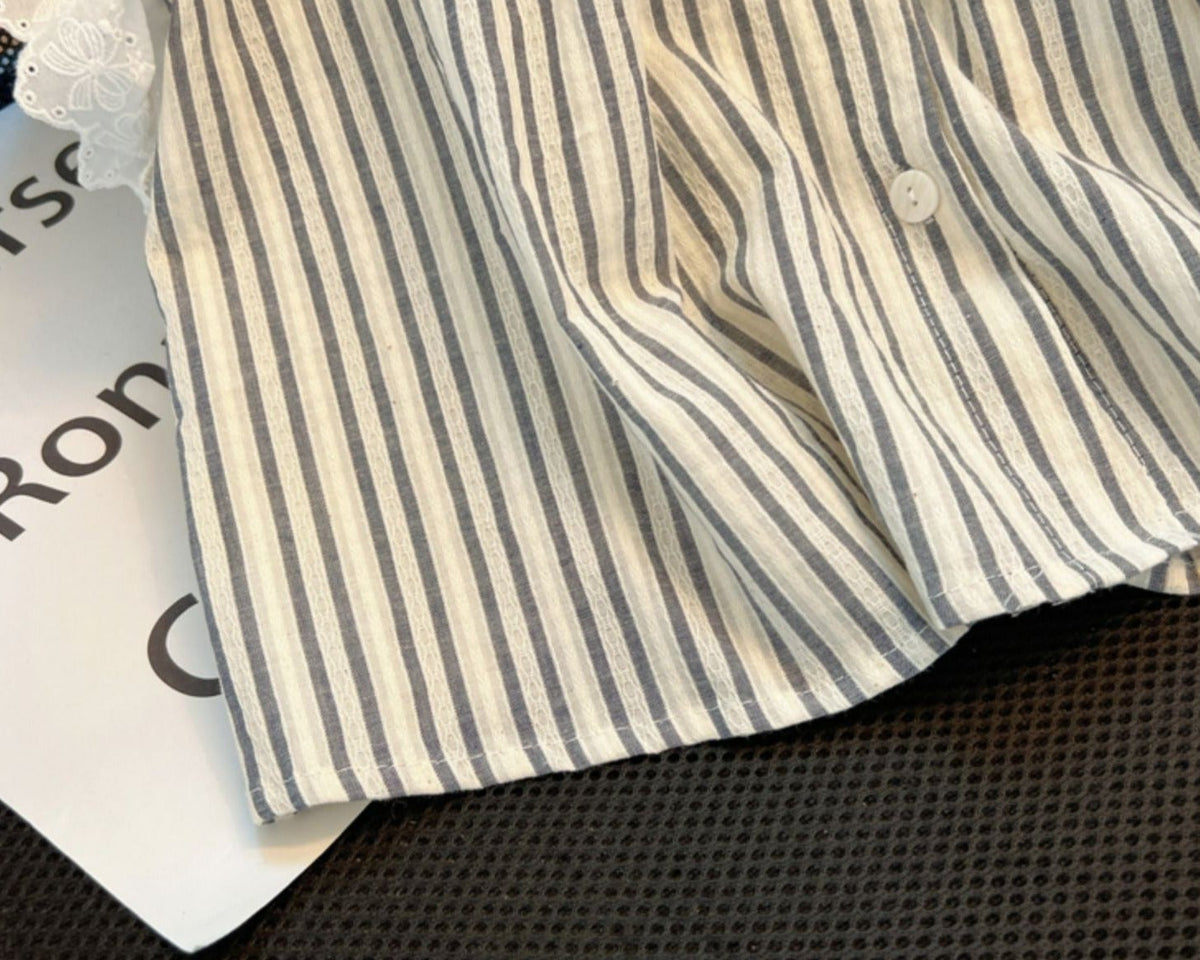 Bağcıklı Volan Kol Çizgili Bluz