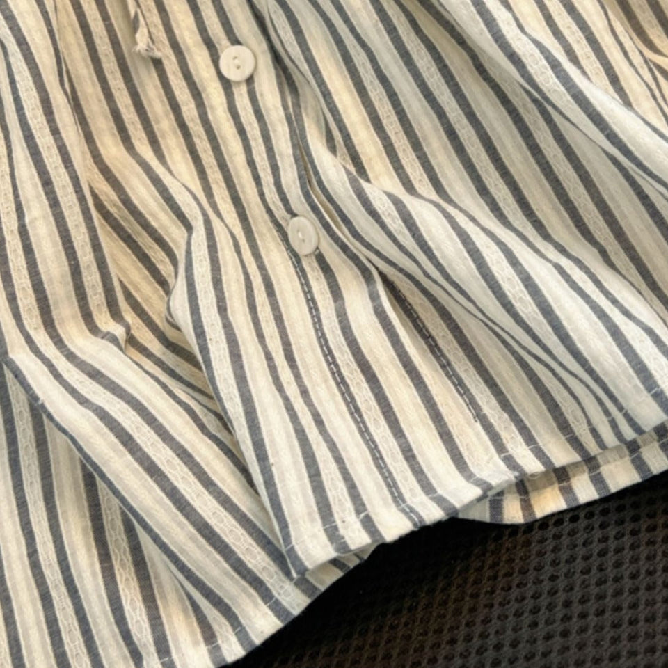 Bağcıklı Volan Kol Çizgili Bluz