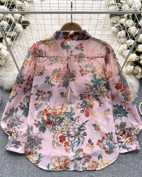 Vintage Çiçek Desenli Bol Gömlek