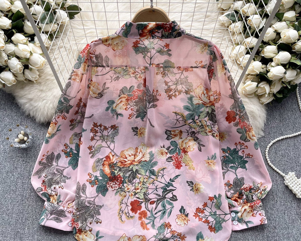 Vintage Çiçek Desenli Bol Gömlek