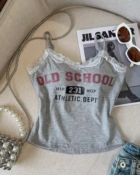 Vintage Dantel Kenar Baskılı Atlet