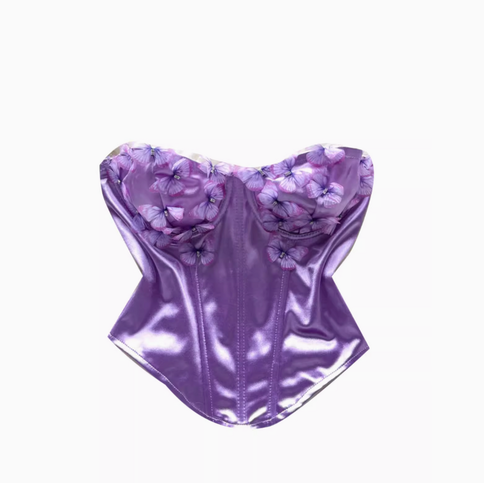 3D Kelebek Parlak Askısız Üst