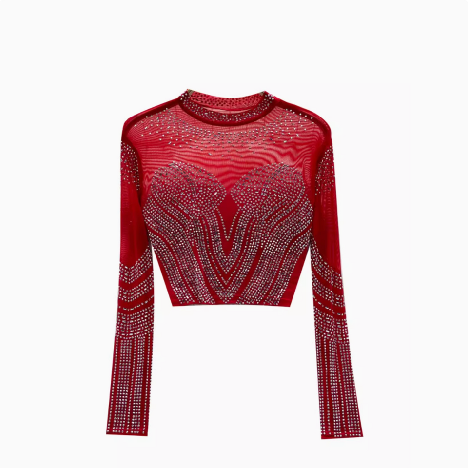 Boncuklu Yuvarlak Yaka Alt Tişört