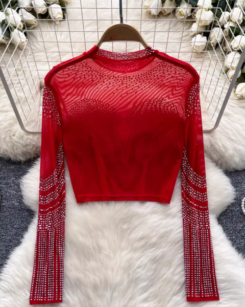 Boncuklu Yuvarlak Yaka Alt Tişört