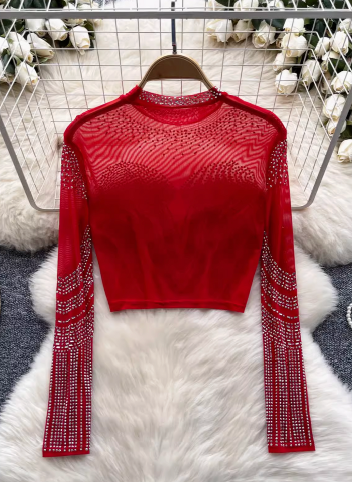 Boncuklu Yuvarlak Yaka Alt Tişört