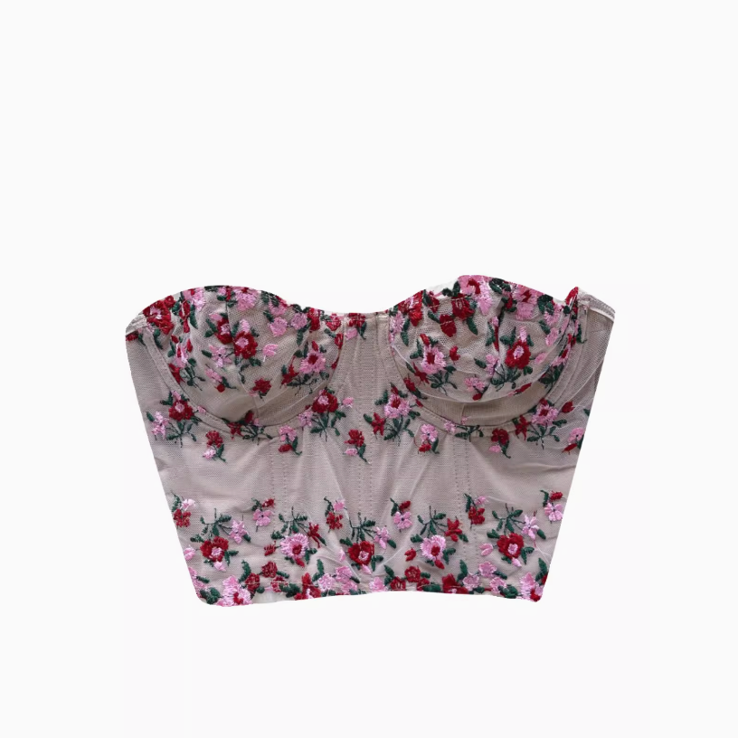 Off-shoulder Çiçek İşlemeli Dantel Bluz