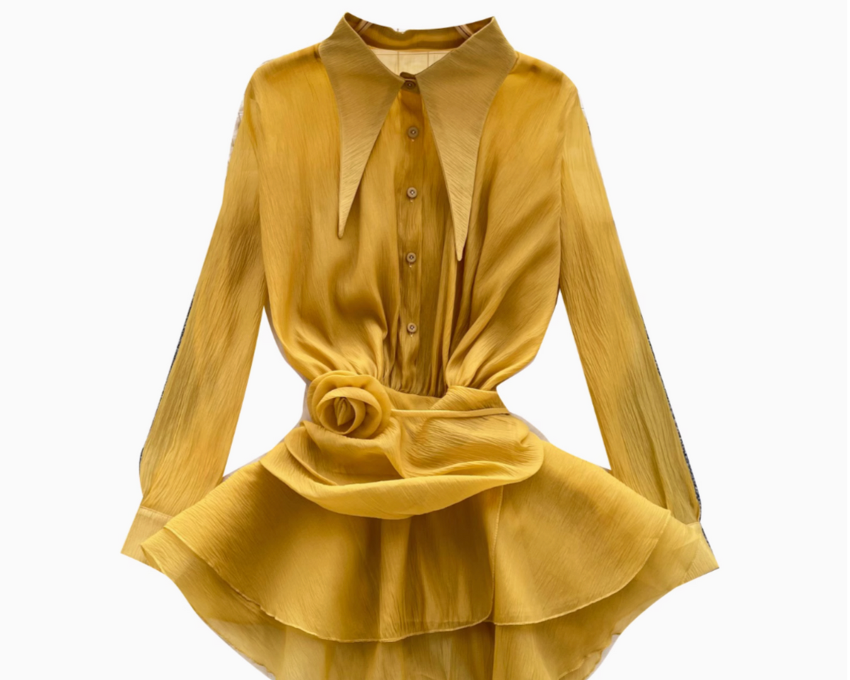 Düzensiz Tasarım Volanlı Şifon Bluz