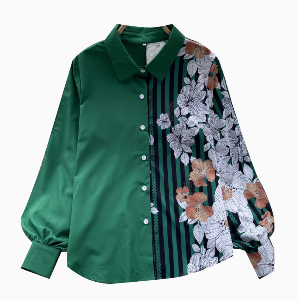 Çiçek Desenli Patcher Loose-fit Gömlek