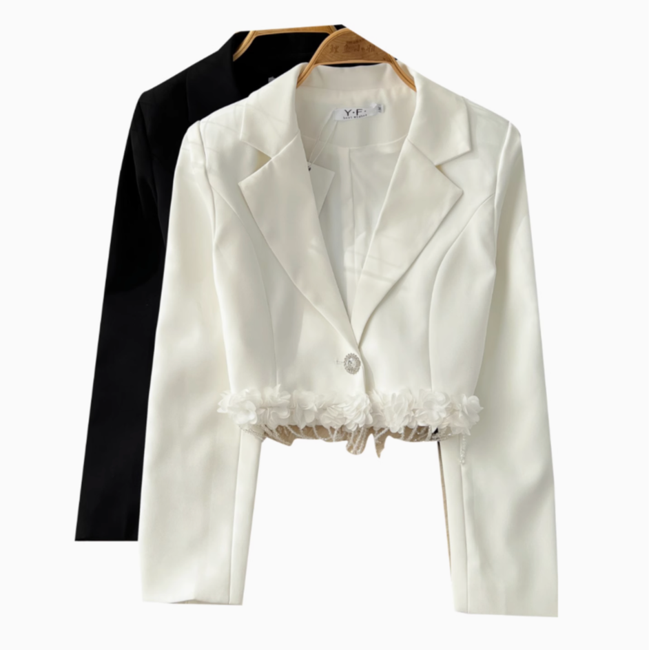 Fransız Tarzı Çiçek Desenli Kısa Blazer