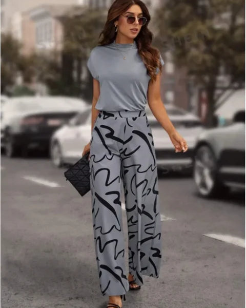 Beyaz Desenli Geniş Pantolonlar | Emma