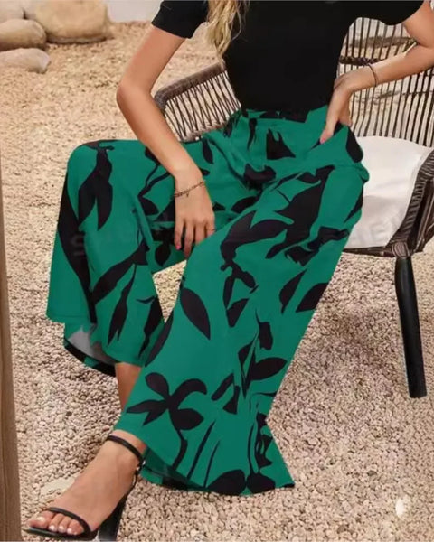 Beyaz Desenli Geniş Pantolonlar | Emma