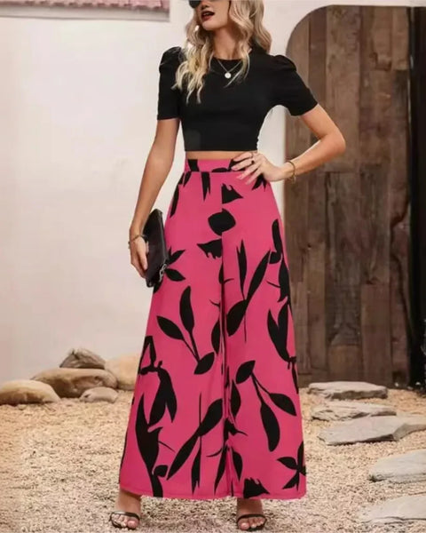 Beyaz Desenli Geniş Pantolonlar | Emma