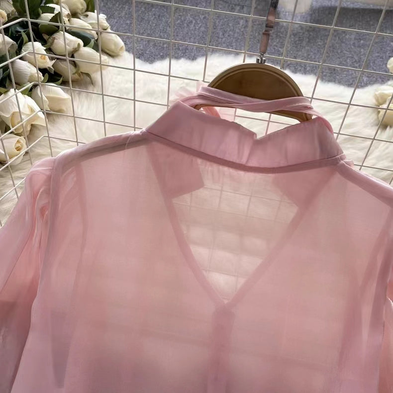 Kurumsal Dantel Saten Gömlek Ribbons ile