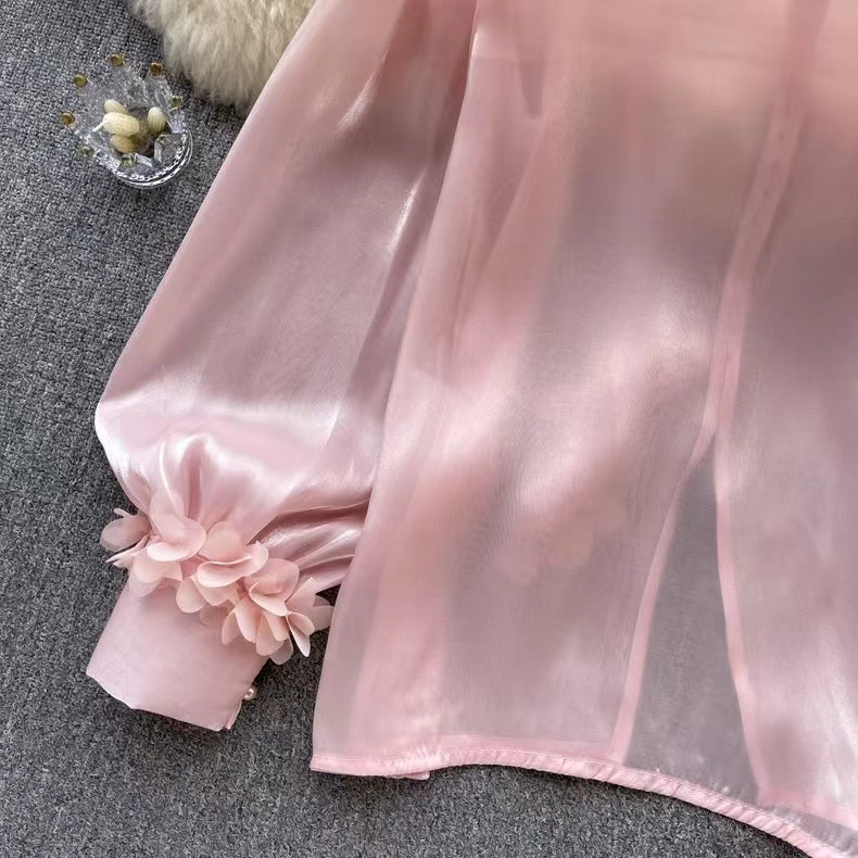 Kurumsal Dantel Saten Gömlek Ribbons ile