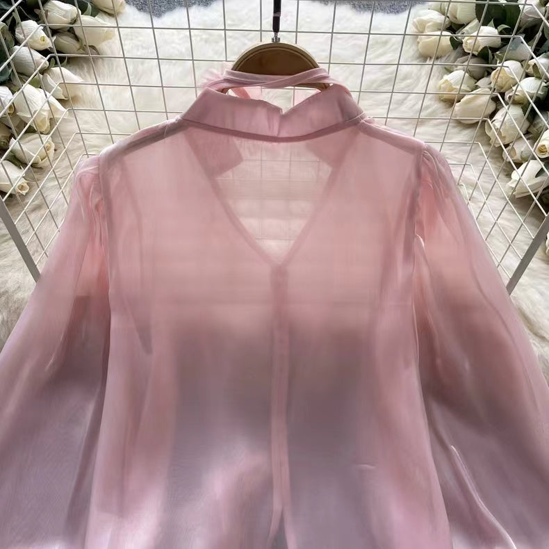 Kurumsal Dantel Saten Gömlek Ribbons ile