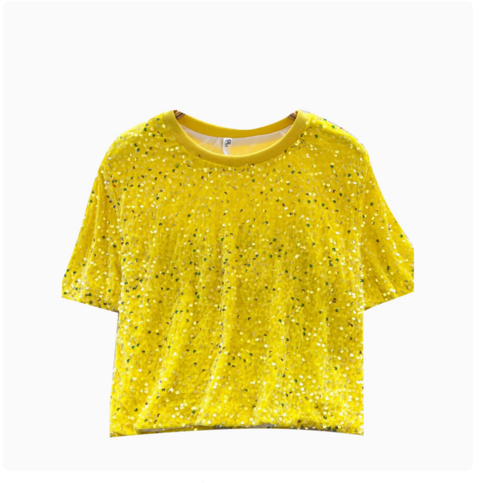Crew Neck Payetli Kısa Tişört