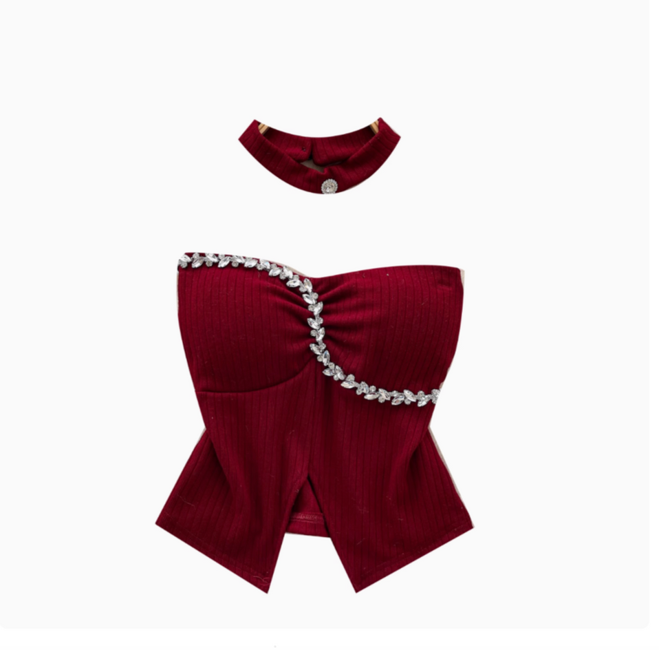 Boncuklu Yastıklı Üst ve Choker