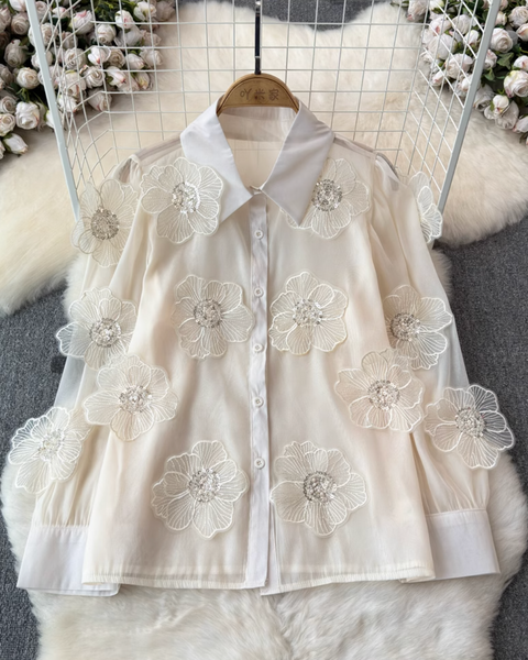 Niş Boncuklu Çiçek Nakışlı Gömlek