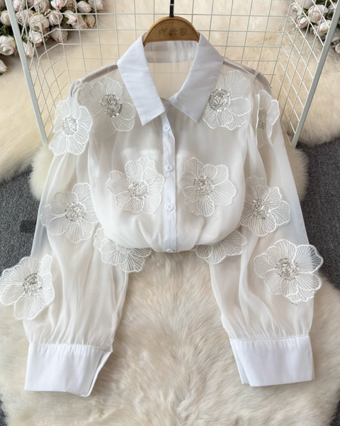 Niş Boncuklu Çiçek Nakışlı Gömlek