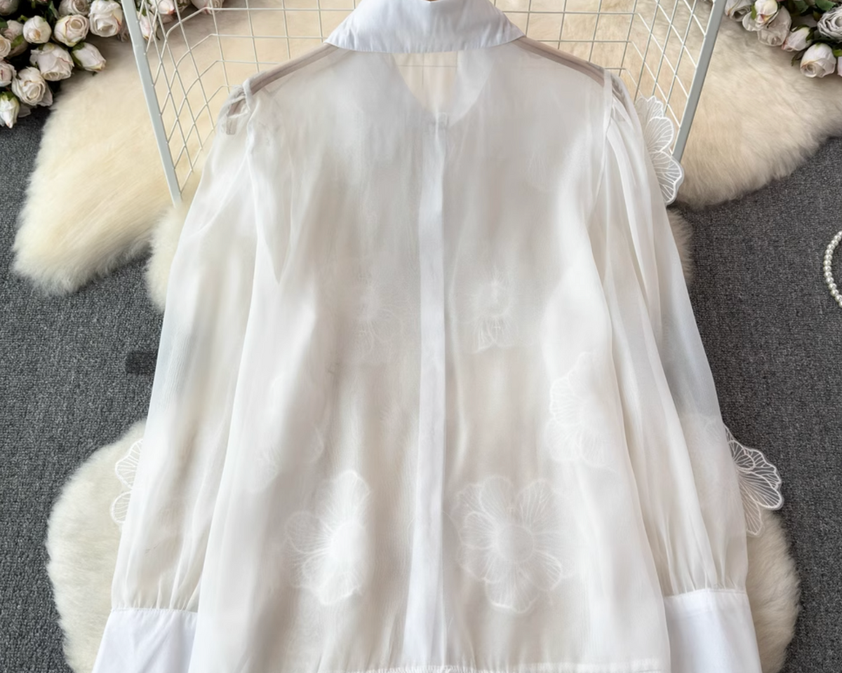 Niş Boncuklu Çiçek Nakışlı Gömlek