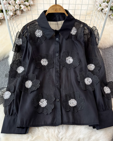 Niş Boncuklu Çiçek Nakışlı Gömlek