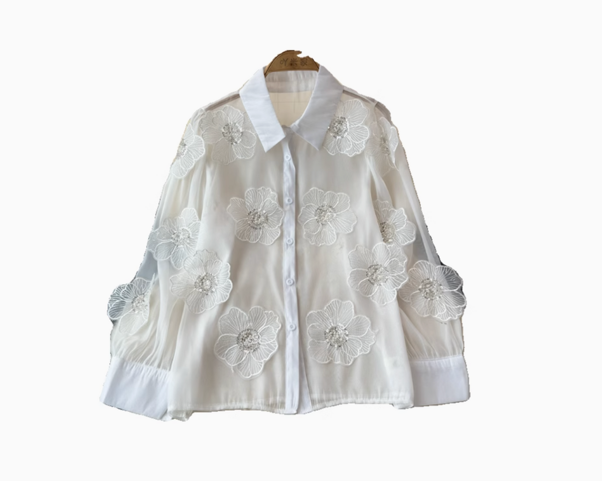 Niş Boncuklu Çiçek Nakışlı Gömlek